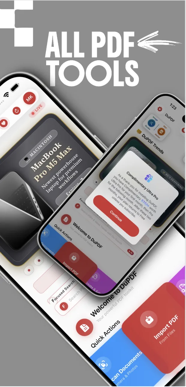 DuPDF home screen with quick actions